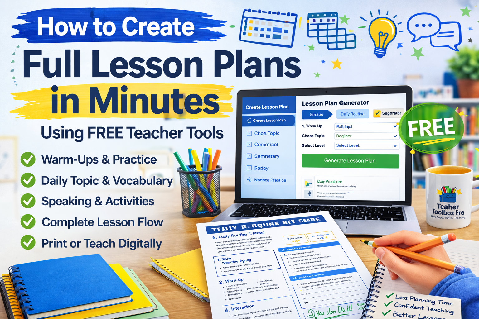 How to Create Full Lesson Plans in Minutes (Using FREE Teacher Tools)