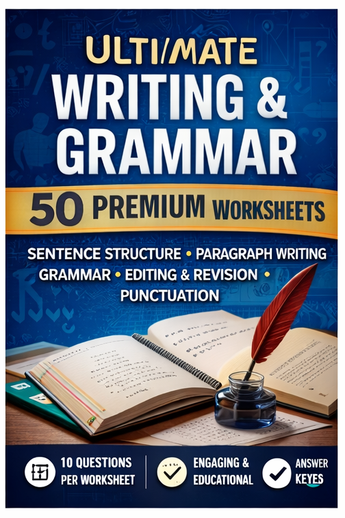 Ultimate Writing & Grammar Worksheet Pack (50 Printable Worksheets + Answer Keys)