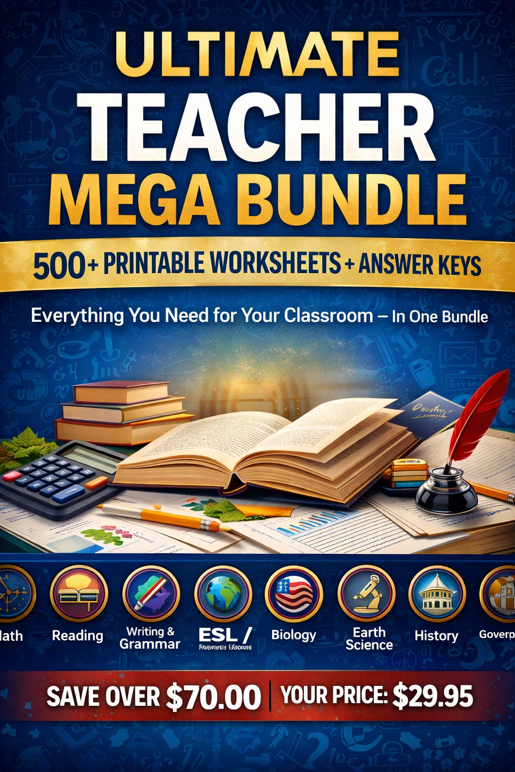 Ultimate Teacher Mega Bundle (500+ Printable Worksheets + Answer Keys)